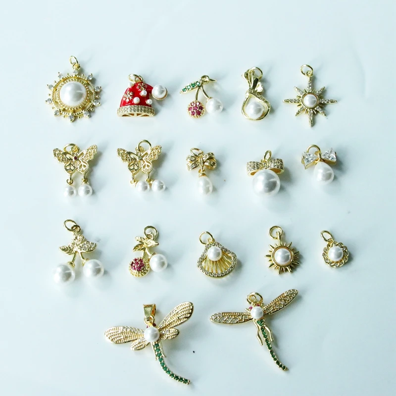 10 قطعة/18 كيلو الذهب مطعمة الزركون اللؤلؤ قلادة الإكسسوار القوس الجوف شرابة قلادة سوار ذاتي الصنع قلادة صنع المجوهرات