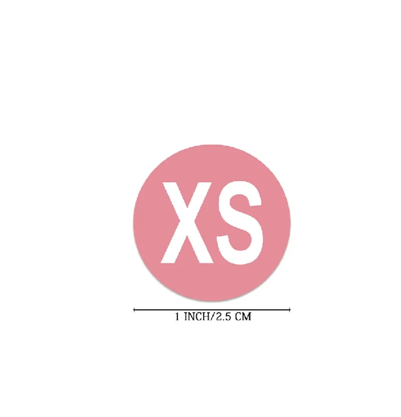 의류 상점용 라운드 사이즈 스티커, 모자 셔츠 천, 패브릭 라벨 태그, XS S M L XL XXL, 1 인치 컬러 사이즈, 500 개