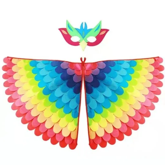 Kids Cosplay Costume Stage Performance Owl Peacock Wings Bird Felt Cape with Mask for Girls Boys Halloween Party Cloak