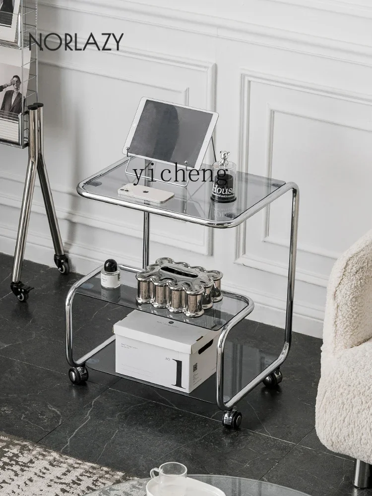 ZC Living Room Coffee Table Household Cart Sofa Side Table Simple Mobile Double Layer Corner Table