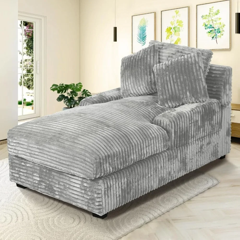 59 Inches Chaise Lounge Indoor with Adjustable Backrest, Single Sleeper Sofa Chair with Lumbar Pillows, Upholstered Sofa Bed