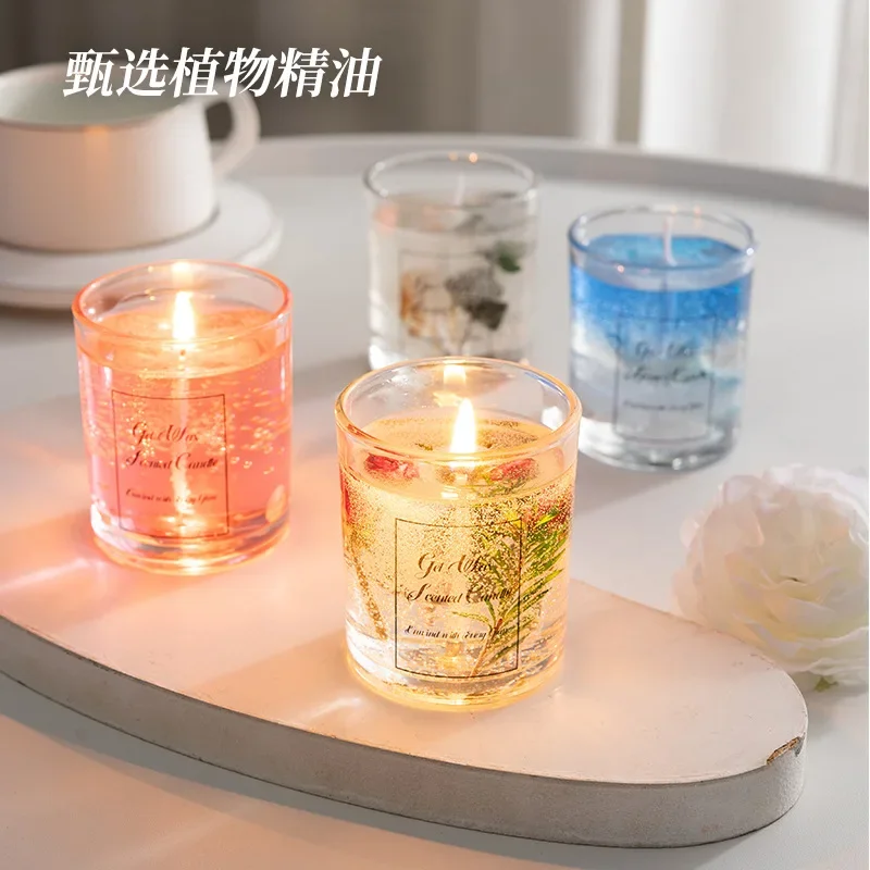 Real Flower Jelly Wax Scented Candle Bedroom Essential Oil Scented DIY Crystal Cup Wax with Hand Gift Fragrance Wax Smokeless