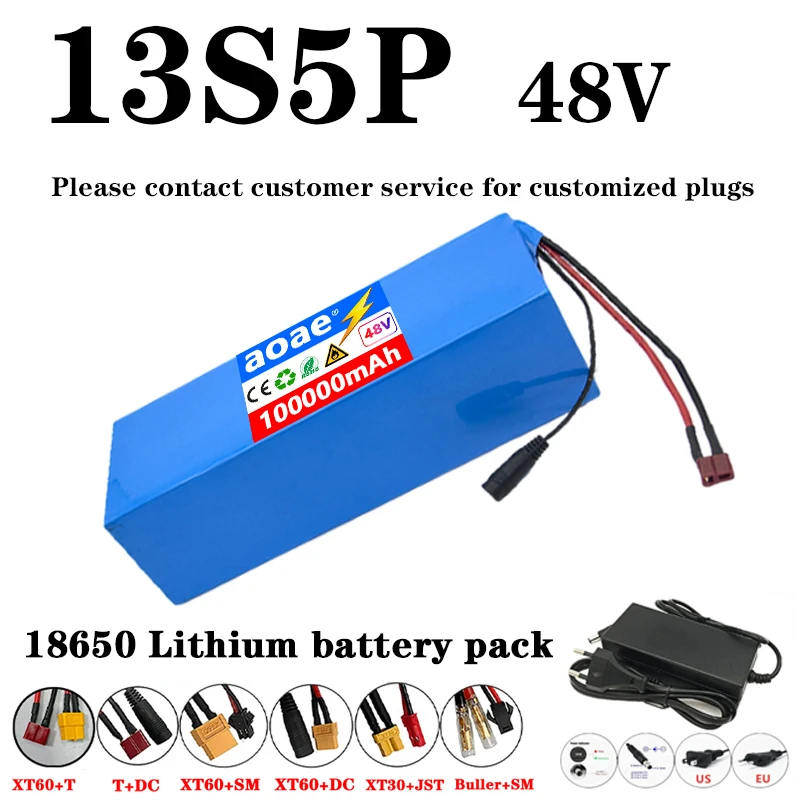 

48V 13S5P 18650 Lithium Battery Pack 100Ah Suitable for electric scooters, mountain bikes 250-1000W+charger