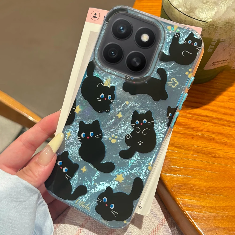 

Case For Huawei Honor X7c 400 Smart 200 Pro Magic7 6 5 Lite 90 X9c X9b X8b X8c X7d Blcak Cat Cartoon Pattern Glacier Phone Cover