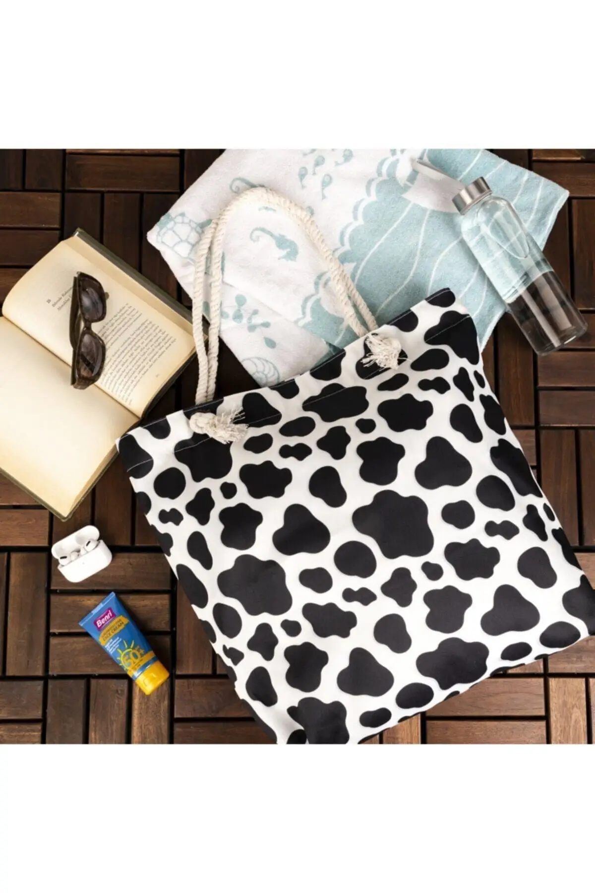 Cow Pattern Printed Beach Bag