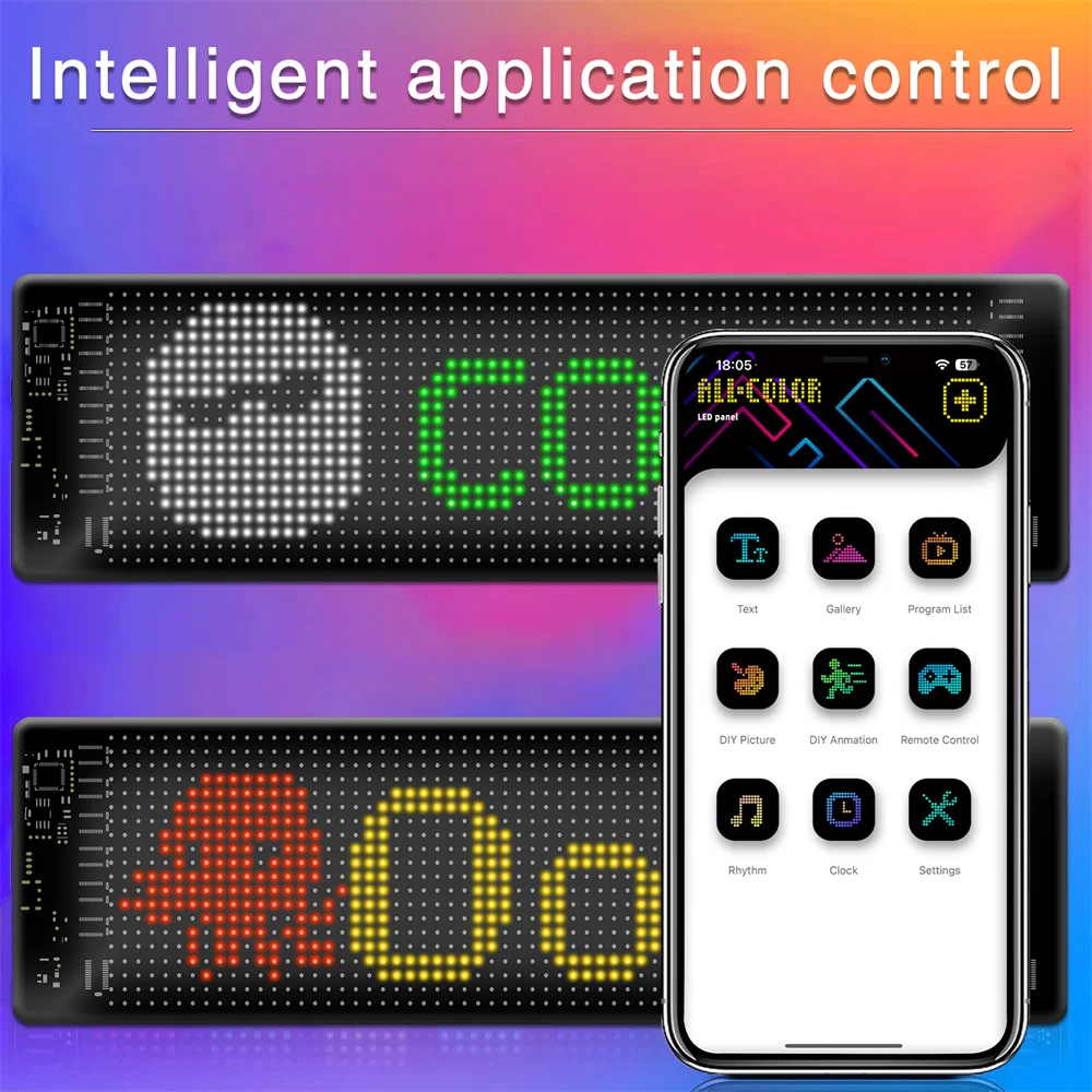 LED Matrix Pixel Panel Light 5V USB Bluetooth Smart App Control Scrolling Advertising Car Sign Animation with Custom Functio