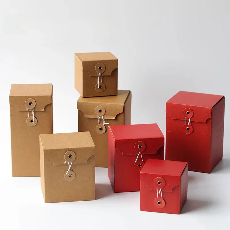 Caja de embalaje DIY con vela perfumada roja, caja de regalo de embalaje vacía Simple, caja de dulces de cuña de papel Kraft, 10 Uds.