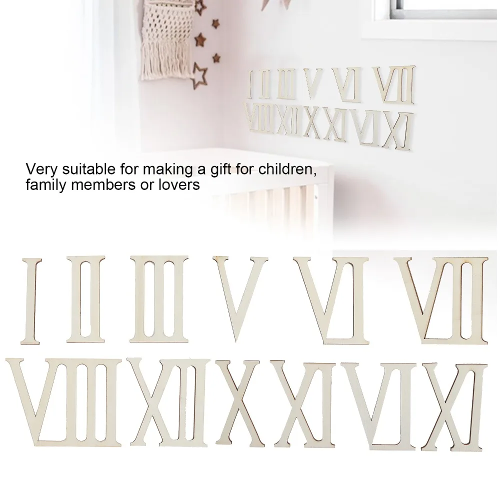 12pcs 7CM Wooden Roman Numerals Wooden Chips Vertical Bars Wood Craft Decorations Self Adhesive DIY Clock Numbers
