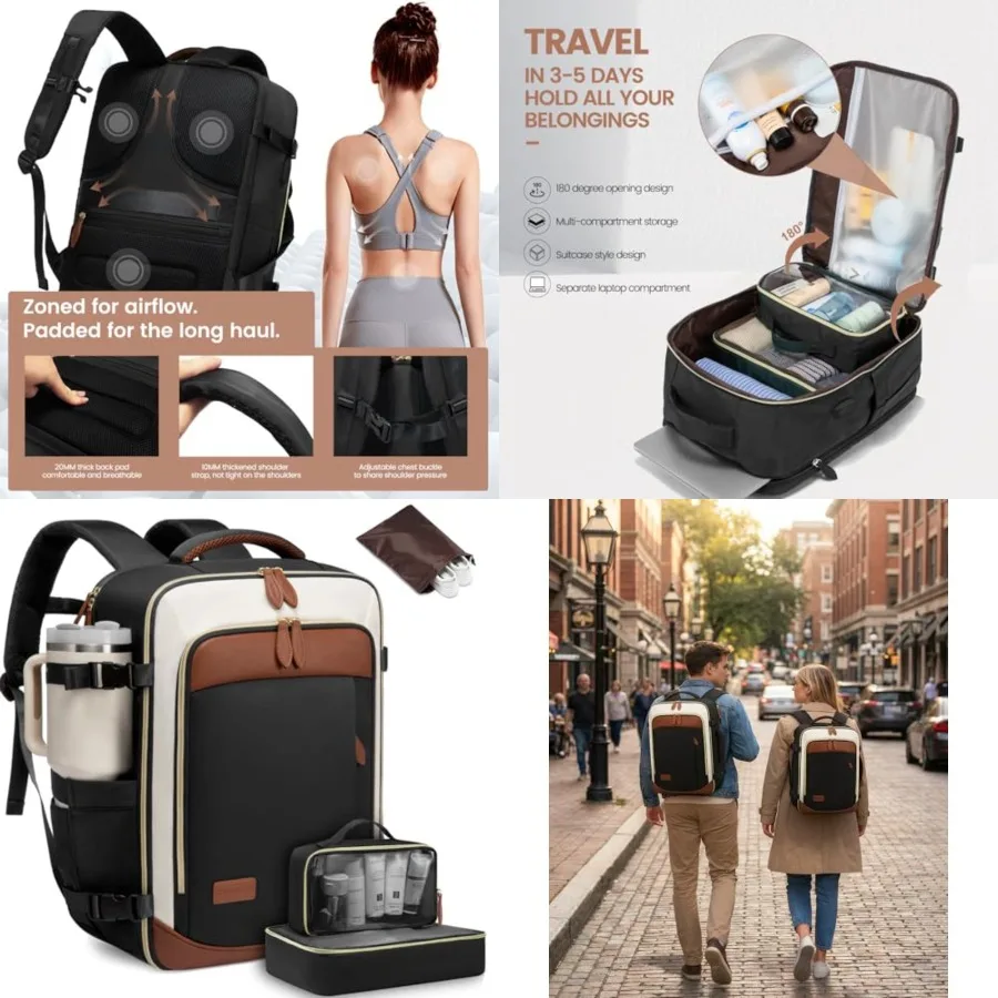 Travel Backpack for Women, Carry On Backpack Packg Cubes, TSA Personal Item Travel Bag Airle Approved, Water Resistant Weekende