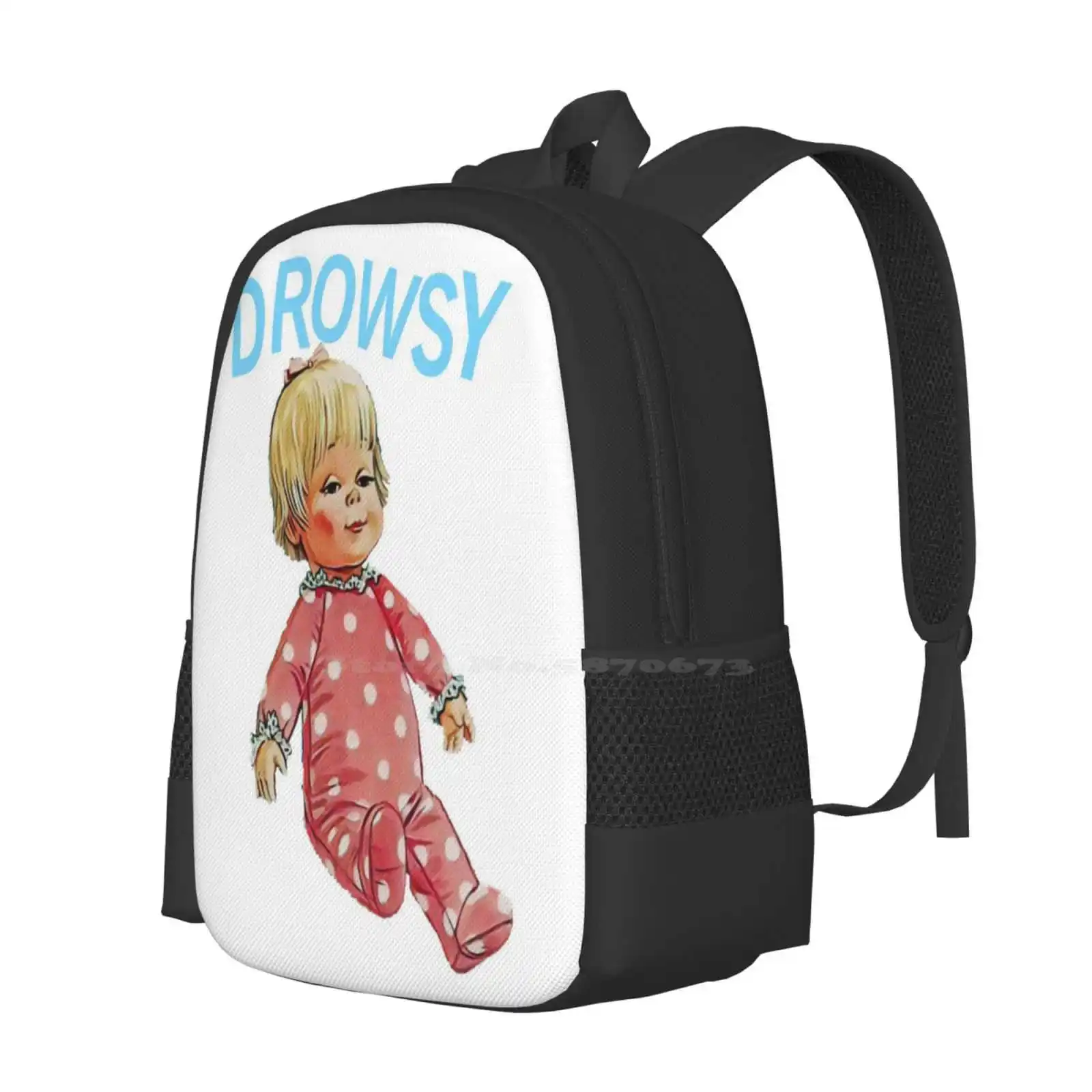 Drowsy Doll Backpacks For School Teenagers Girls Travel Bags Drowsy 1970S Pink While Cute Baby Sleepy Blond Vintage Retro Doll