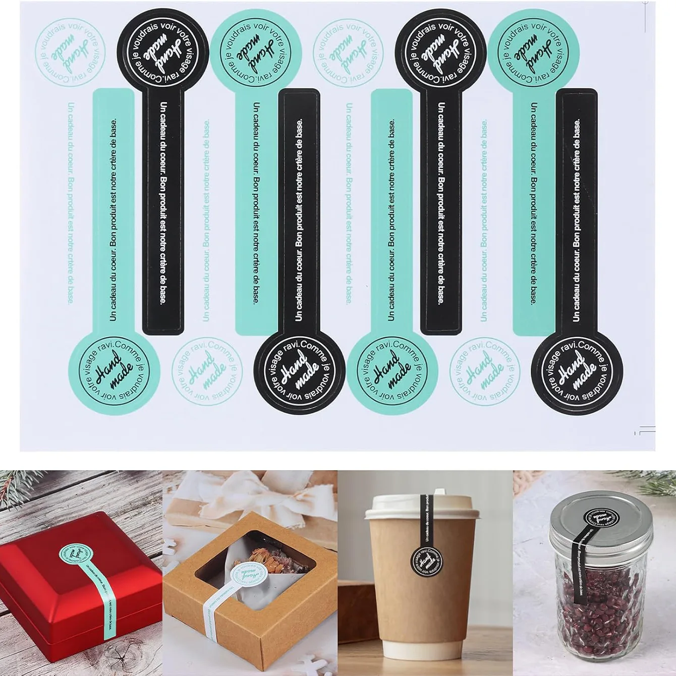 100-240Pcs Black Hand Made Long Sealing Sticker for DIY Baking Packaging Gift Sealing Stickers 3X10CM