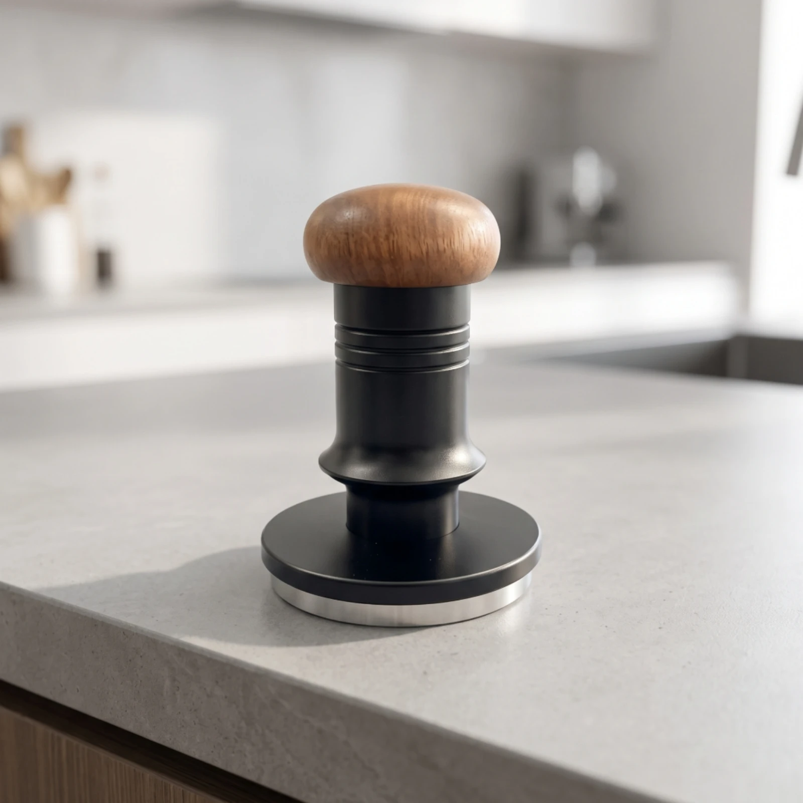 Manual Coffee Tamper Adjustable Tamper with Wood Handle Espresso Tool Spring-Loaded Natural for Home Baristas