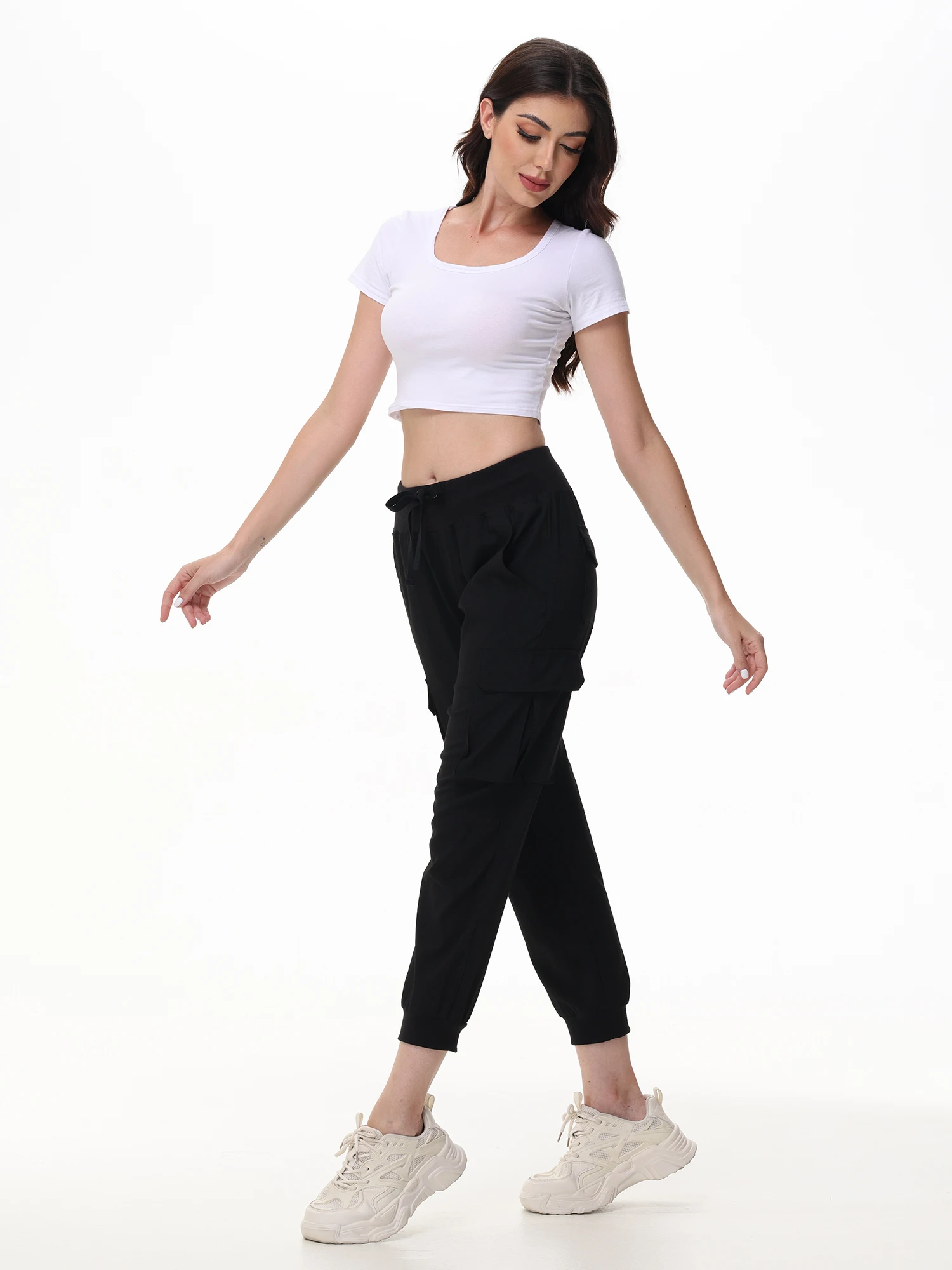 Women Cropped Trousers Jogger Pants, Lightweight & Breathable Casual Yoga Pants, Quality Cargo Sweatpants with 6 Pockets