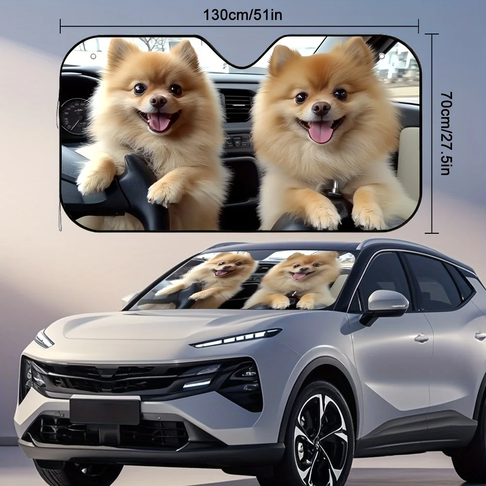 1pc Pomeranian Dog Car Sun Visor - Adorable Pomeranian Design, Robust Sun Protection For Fishing Trips, Universal Fit Sunshade,