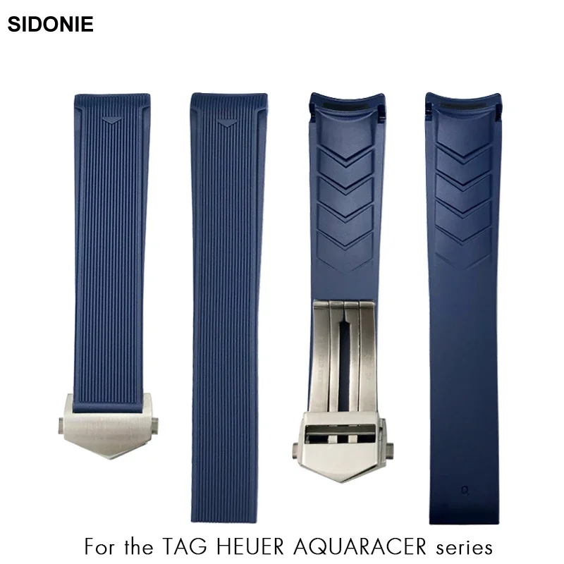 

Rubber Silicone Watch Strap Folding Buckle Waterproof Soft Bracelet for TAG HEUER 300 WAY201B CALIBRE 5 Black Blue Watchband