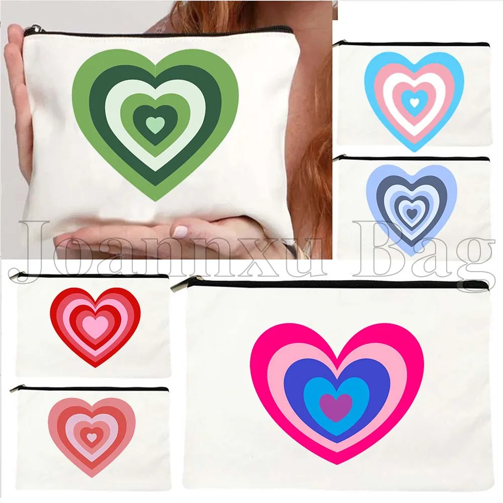 

Aesthetic Retro Cute Love Heart Pink Blue Green Powerpuff Girls Hearts Canvas Cosmetic Bags Makeup Toilet Bag Pencil Case Pouch