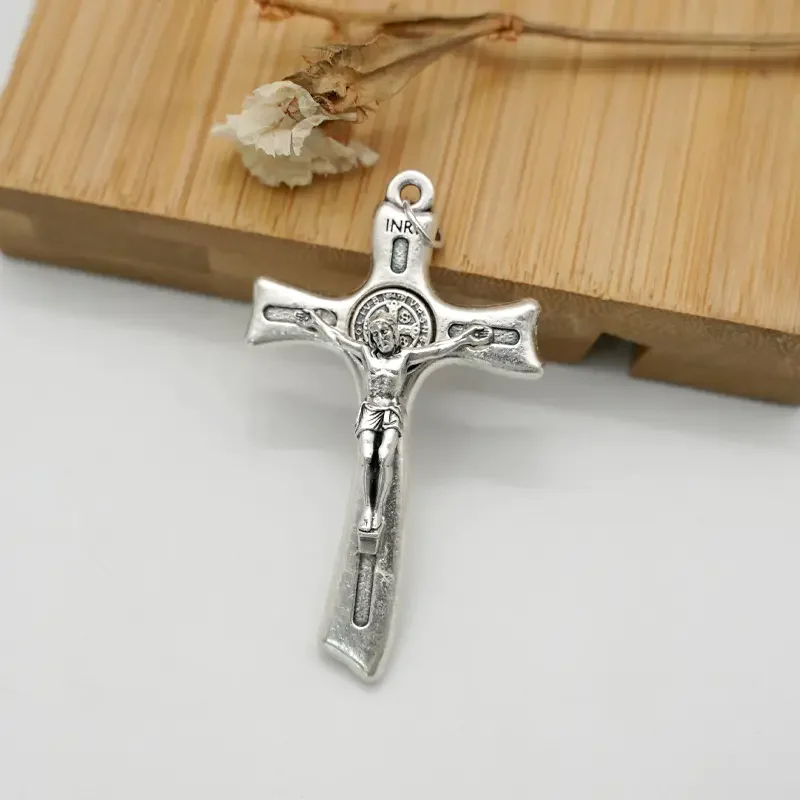 Metal Supplies for Jewelry Alloy Silver Plated Cross Necklace Pendant Women DIy Accessories Religion Charms