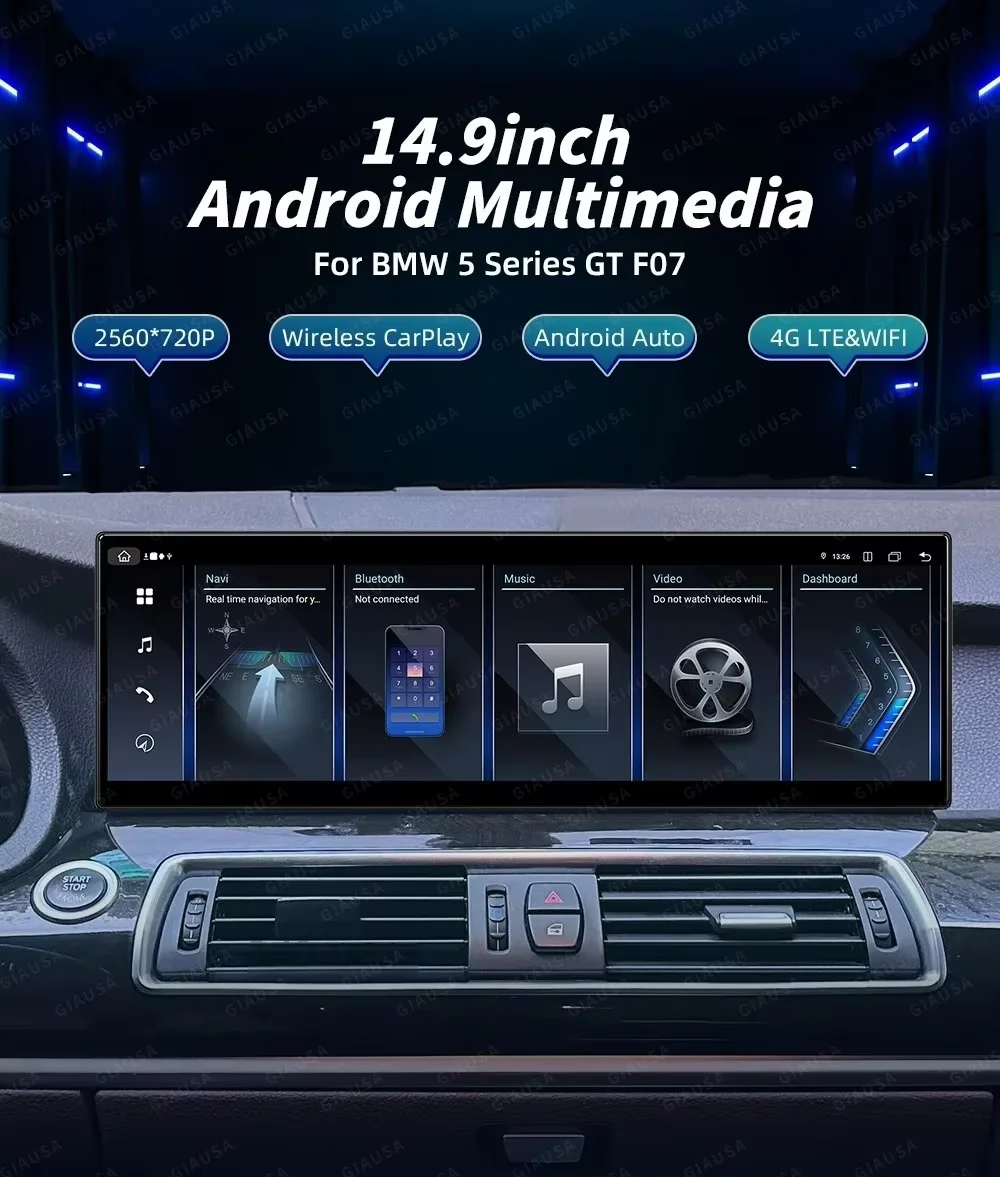 

14,9 "RHD LHD автомобильный радиоприемник для BMW 5 серии GT F07 CIC NBT Android 13, мультимедийная навигация, GPS, беспроводной головной блок Carplay