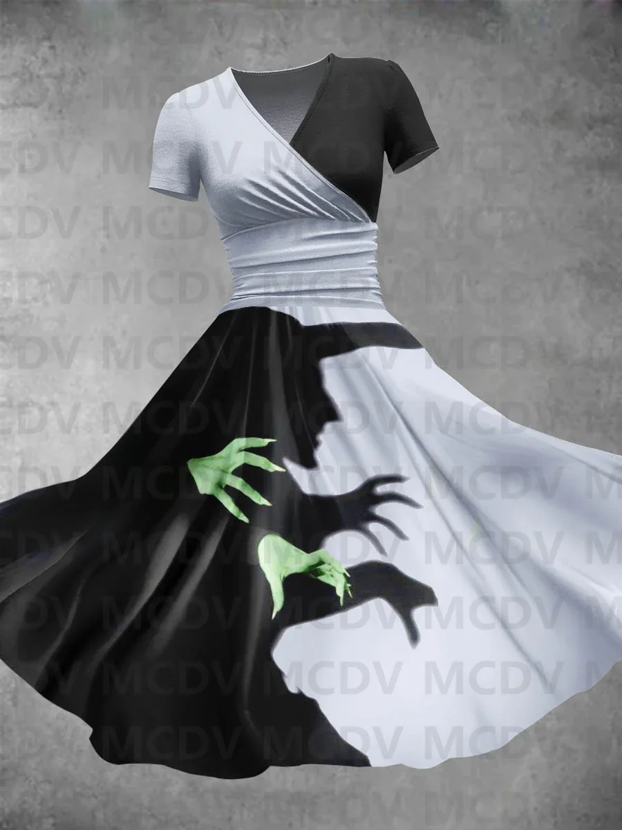 

Women's Witch Dark Gothic Halloween Art Print Maxi Dress Sexy V-neck Dress Female Dresses