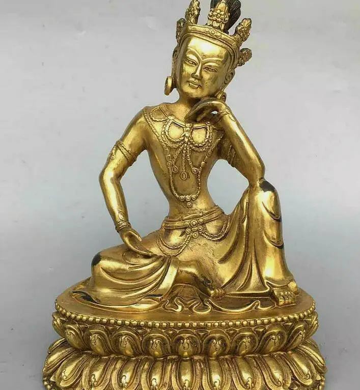 Collect Folk China Tibet Buddhism Temple Bronze Gilt Kwan-Yin Buddha Statue 1120