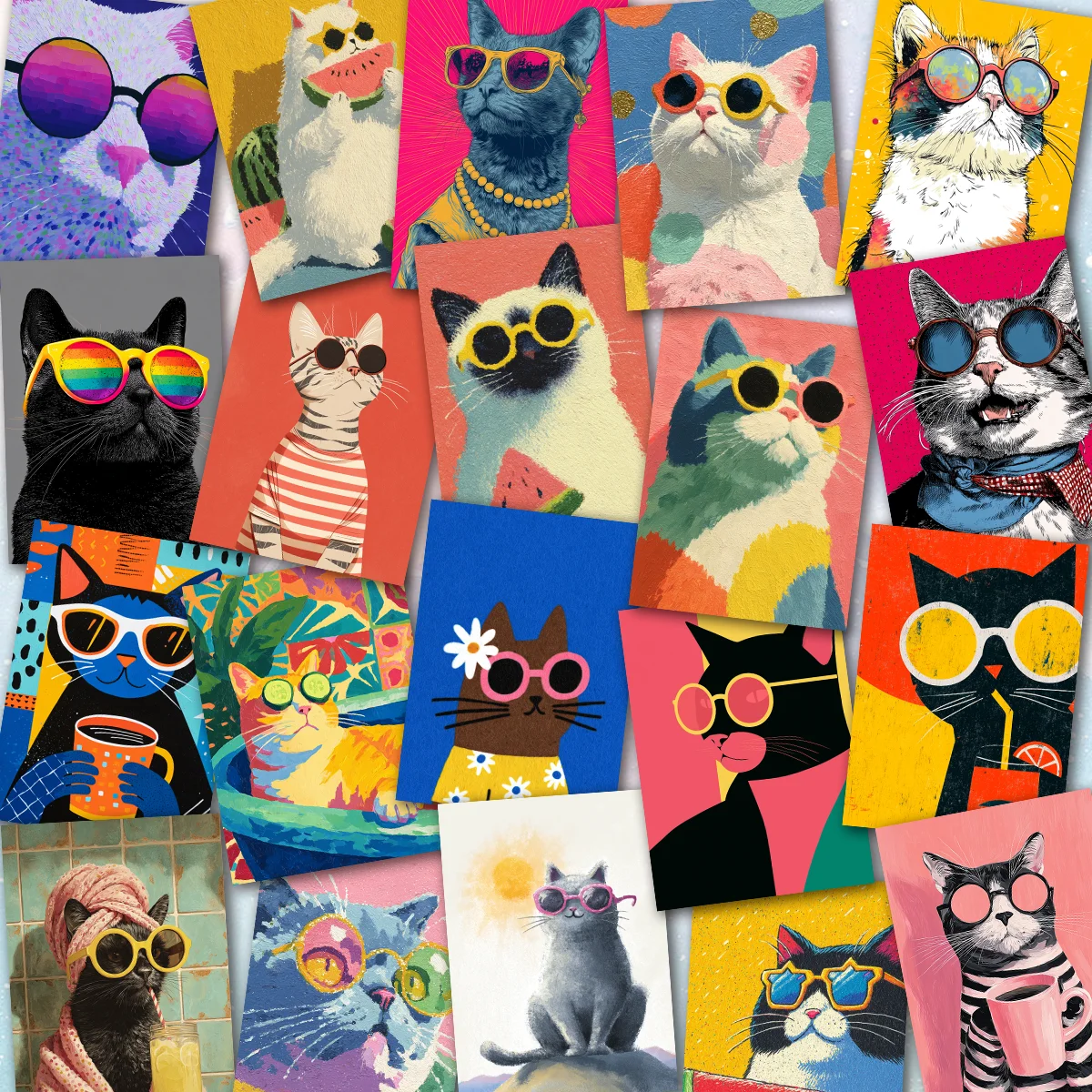 49pcs Pop Art Cool Cat Stickers | Sunglasses Cat Decals for Laptop, Skateboard & Phone Case, Cat Fans & Gift Givers