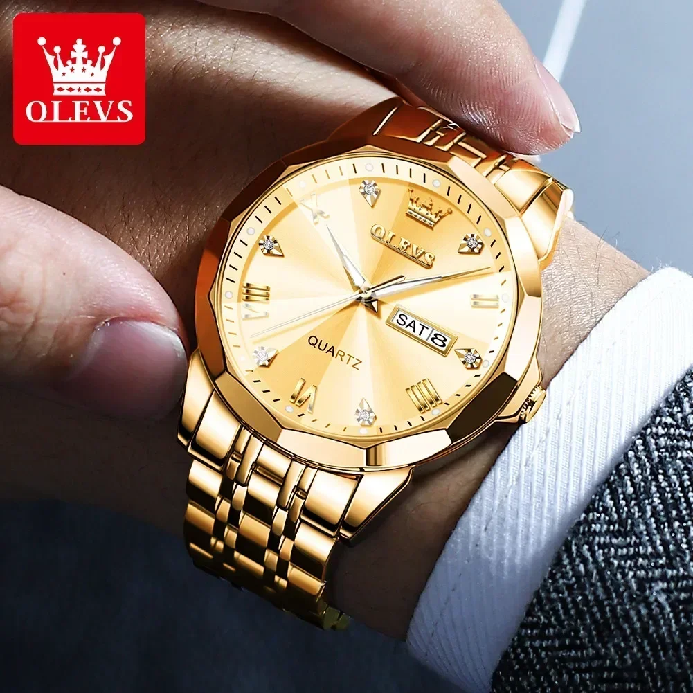 OLEVS 9931 New Style Waterproof Men Wristwatch Business Dual Calendar Luxury Diamond Dial Quartz Watch for Men