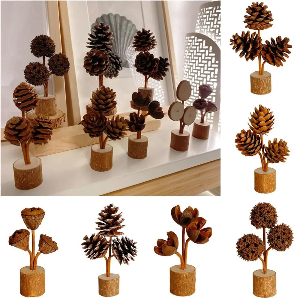 

Natural Pinecone Tabletop Pine Cone Ornament Handcrafted Wood Base Holiday Pine Cone Accessories Creating Atmosphere