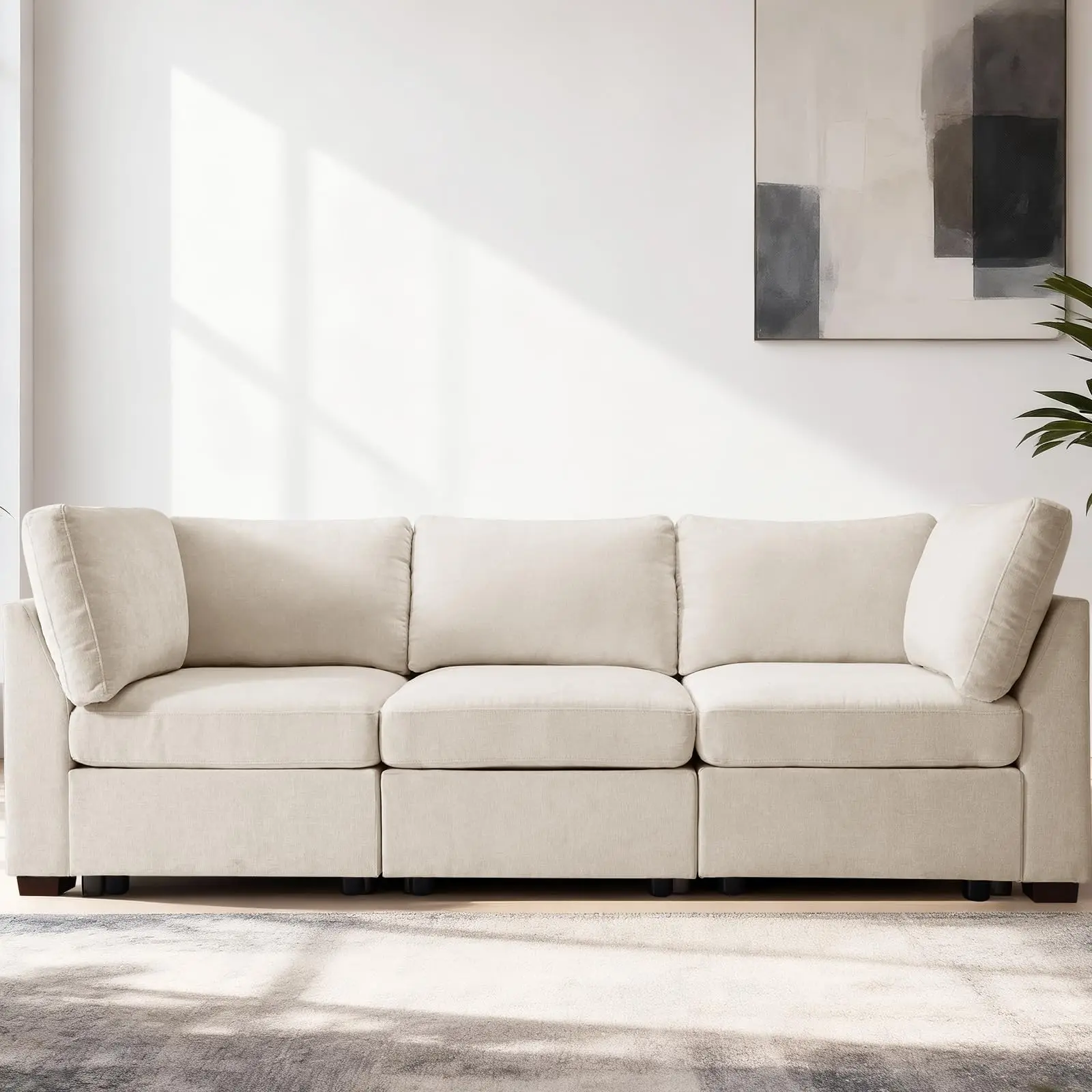 94 inches Oversized Modular Sectional Fabric Cloud Sofa Set, Extra Large L Shaped Couch Reversible Chaise Couch,3 Seat