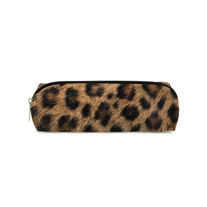 Plaid Leopard Print Single Layer Printed Pencil Case for Boy/Girls Best Gifts 2D Cartoon School Supplies Pen Bag for Children