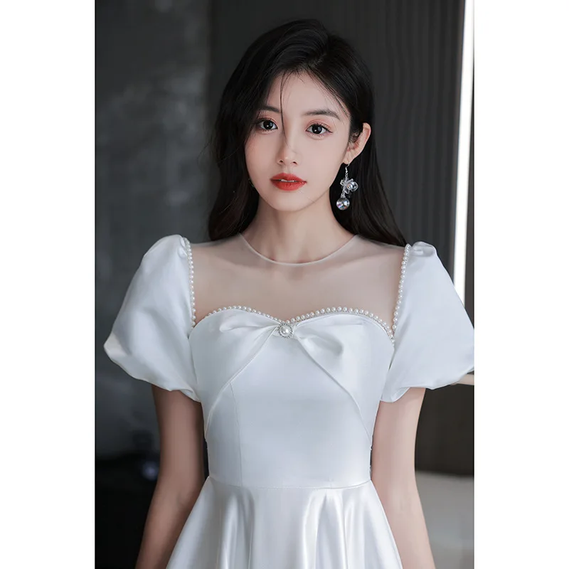 Robe de soirée en Satin blanc pour fête de mariage, tenue quotidienne formelle, Style d'été, robe de mariage pour mère de la mariée