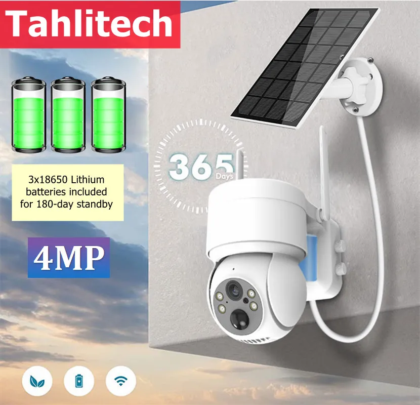 4MP Solar WiFi PTZ Camera Outdoor Wireless Security Camera IR Night Vision PIR Detection Solar Powered Wifi Camera App iCsee