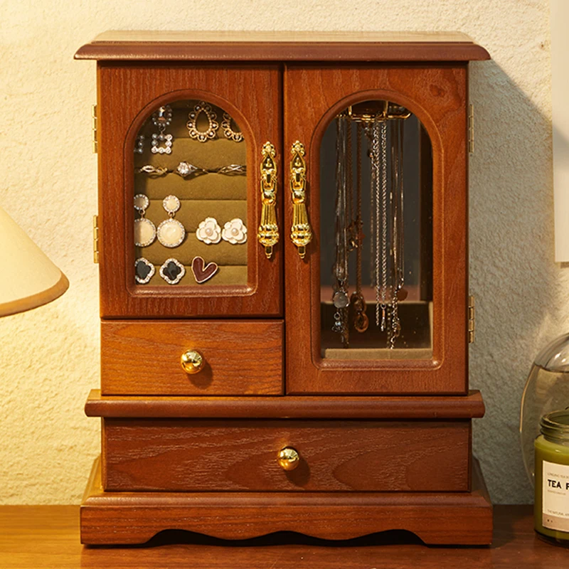 

Vintage Wooden Jewelry Box Storage Case for Earrings Necklaces Rings Home Organizer Handcrafted Gift for Women Storage Box
