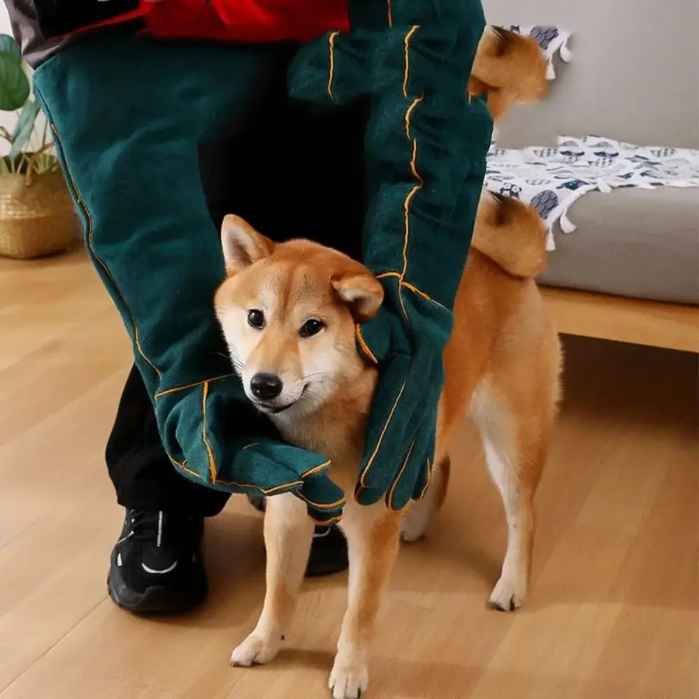 Guantes de seguridad ultralargos antimordeduras para mascotas, guantes protectores gruesos de entrenamiento para perros, guantes de seguridad de cuero antiarañazos para apicultura y pájaros