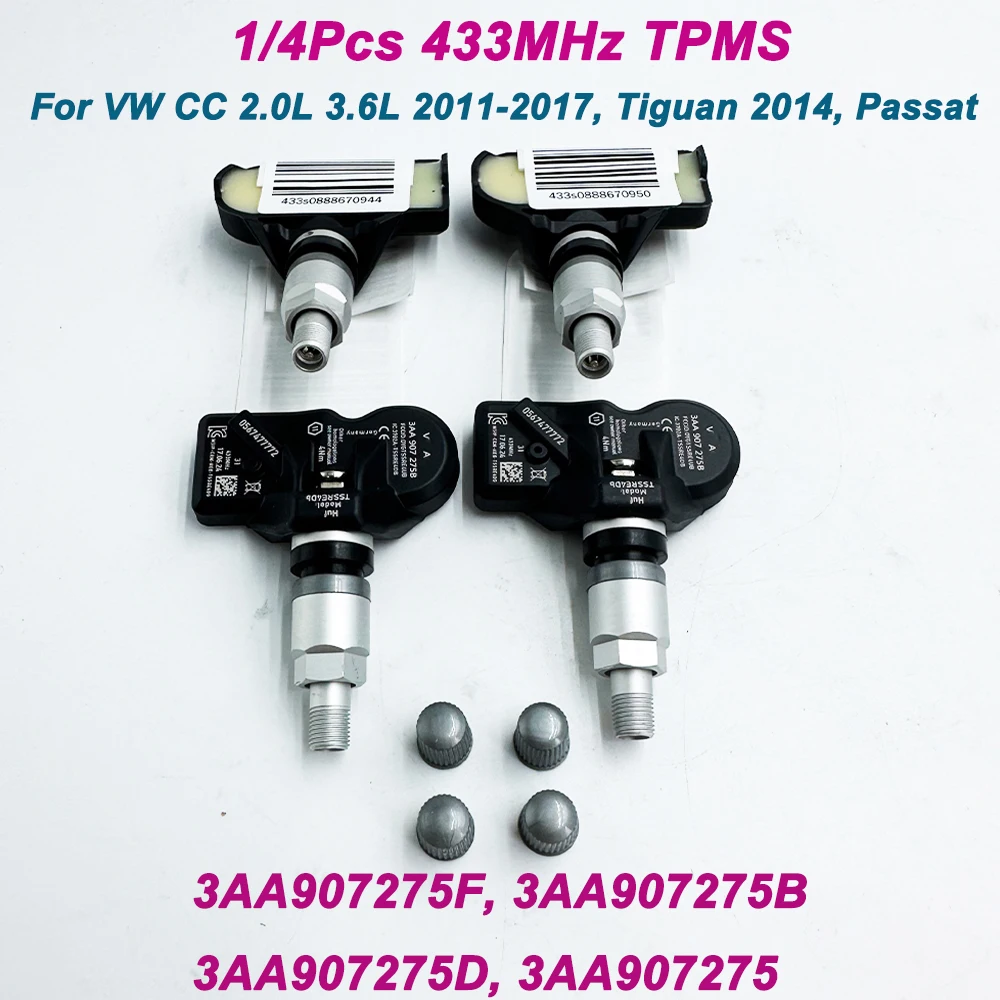 

1/4PCS Tire Pressure Sensor 3AA907275B 3AA907275F For VW CC 2.0L 3.6L 2011-2017 Tiguan Passat 3AA907275D 3AA907275 TPMS 433MHz