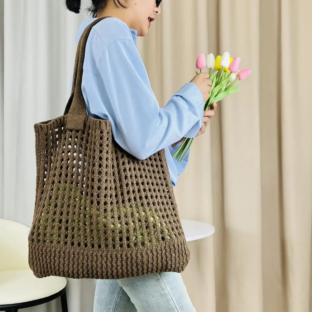 Woven Beach Bag Crocheted Beach Tote Bag with Capacity Elastic Shoulder Strap Stylish Handbag for Great Load Bearing for Beach