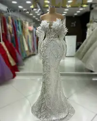 3D Leaf Off Shoulder Long Evening Dresses Customized Sparkle Crystals Beaded Formal Occasions Women's Wedding Party Gowns