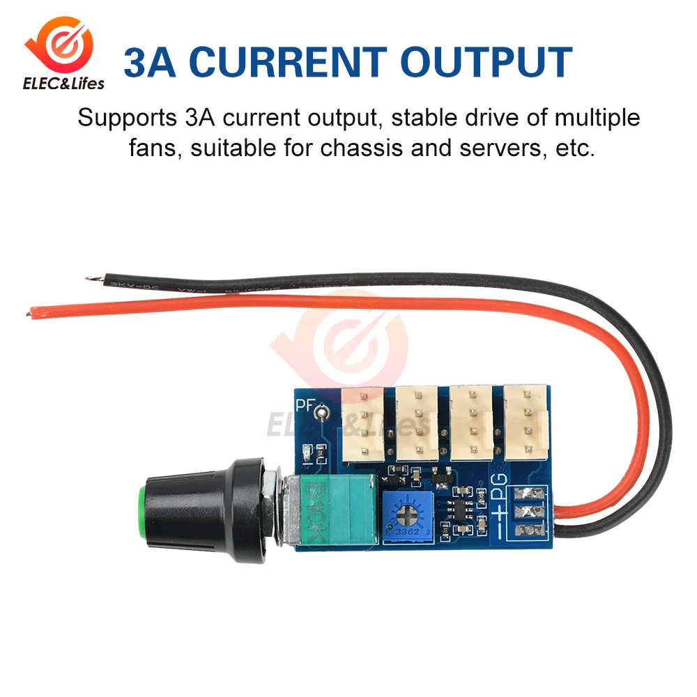 Placa controladora de motor de velocidade de ventilador pwm, dc 12v 3a 4 canais com interruptor de botão 3p plug módulo regulador de equipamento elétrico
