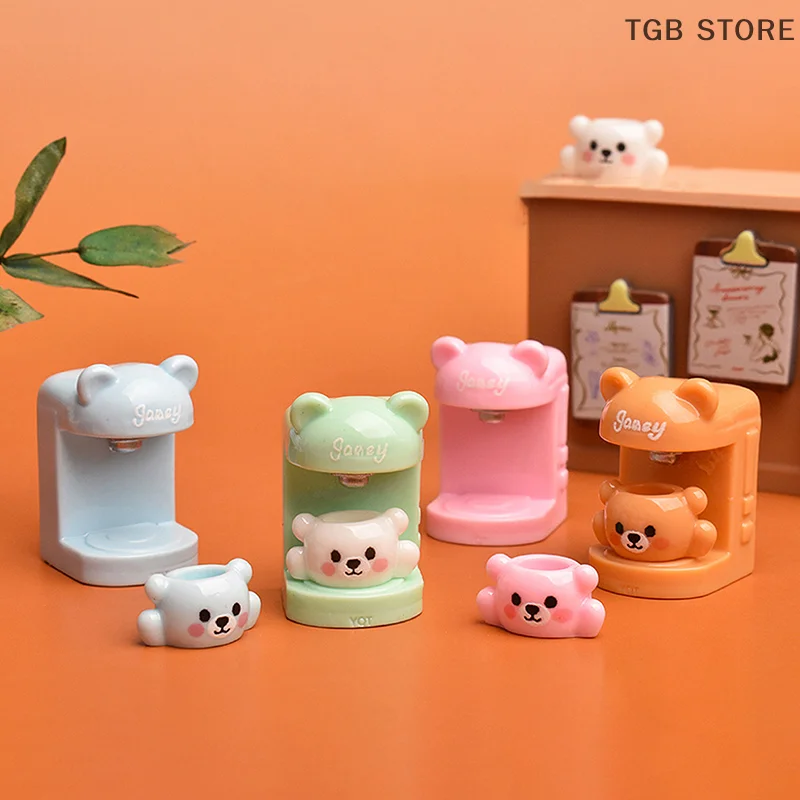 4Set Random Little Bear Cup Set Coffee Machine Dollhouse Miniature Home Appliances Decor Toy Doll House Accessories