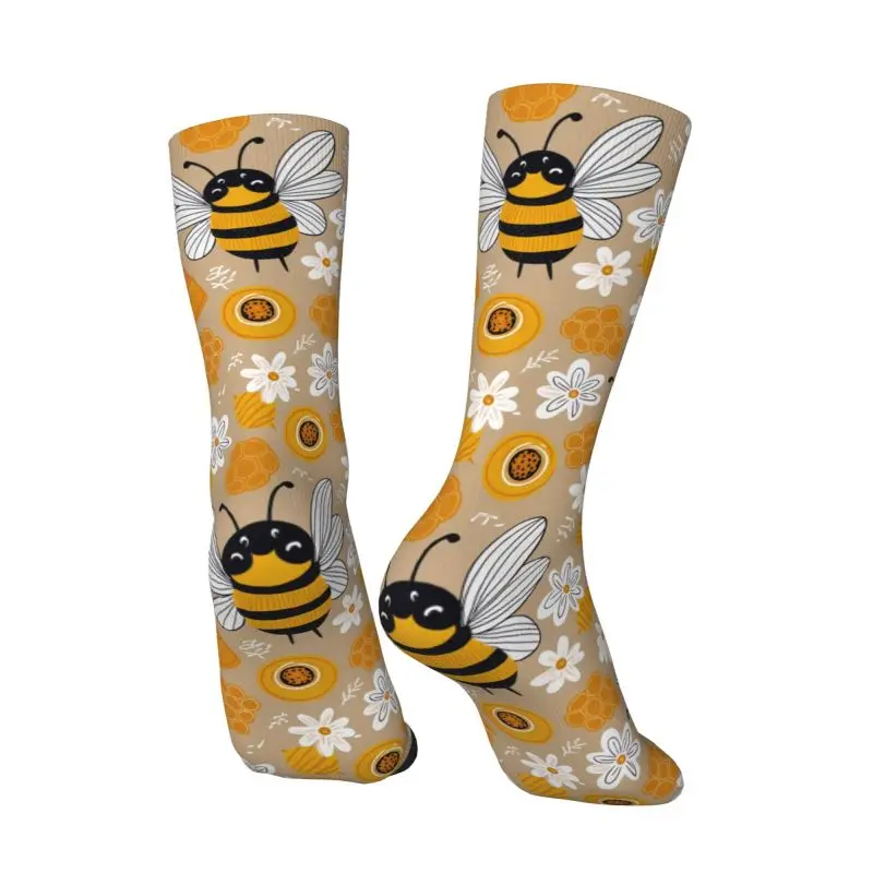 

Custom Colorful Bees Flowers Pattern Men Women Crew Socks Unisex Cool 3D Printing Dress Socks