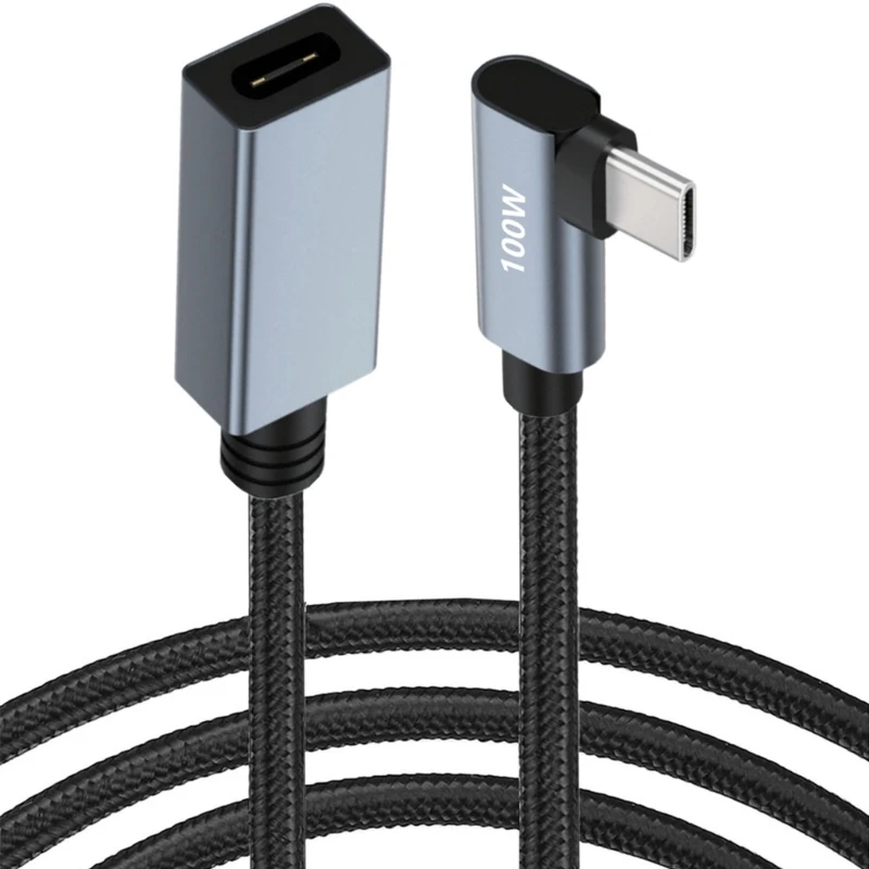 480Mbps 20V/5A 100W USB C Extension Cable 90 Degree Elbow Right Angled USB 3.1 Type C Male to Female Fast Charging Data Cable