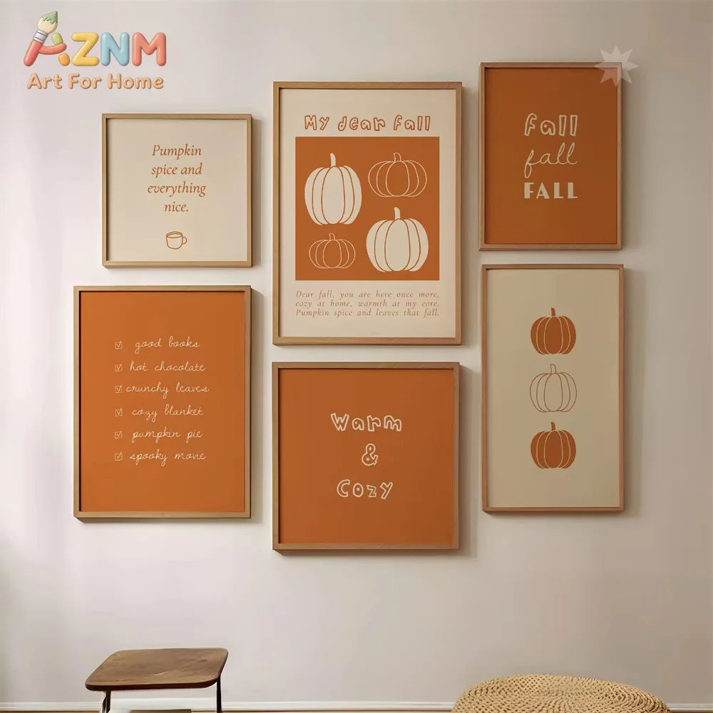 AZNM  Fall Gallery Wall Art _ Print Bundle Prints Orange Fall Decor Printable Art Trendy Pumpkin Print Orange Autumn Posters