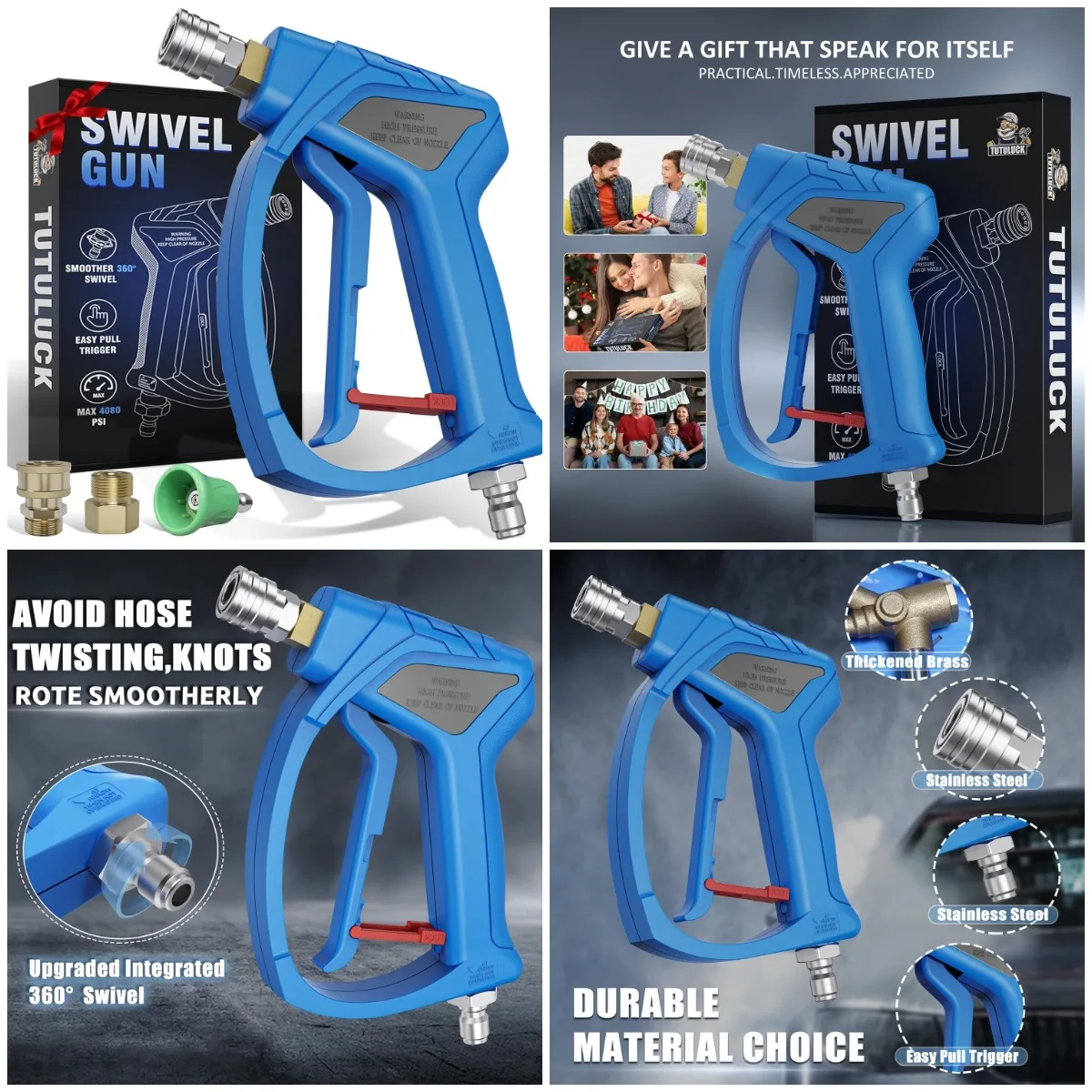 

Pressure Washer Short Gun 3/8' Swivel, 25° Soft Rubber Nozzle, M22-14mm to 3/8' Quick Connect, M22-15mm Female for Car Wash