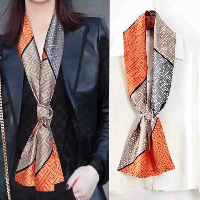 

Luxury Design Long Silk Scarf Women Satin Shawls Neckerchief Casual Scarves Bandana Hair Hjiab 15*150 cm New Fashion Long shawl