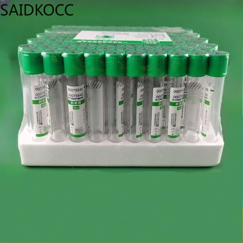 Disposable Sterile Vacuum Blood Collection Tube With Heparin Sodium Additives Green Lid 10 ml Vac Tube Vacutainer CE Mark 100/PK