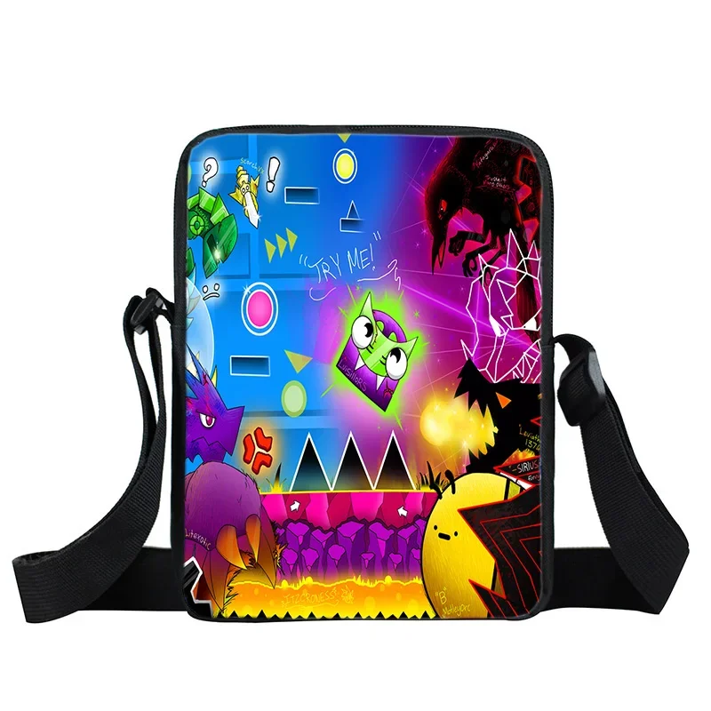 Geometry Dash Game Print borse a tracolla divertente Cartoon Kids Messenger Bag borse impermeabili borsa Casual per bambini borsa a tracolla da viaggio