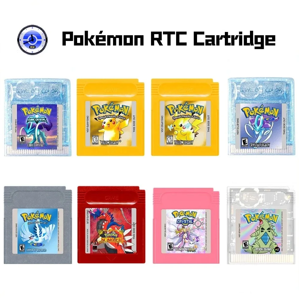 

GBC RTC Pokémon Series Clock Game Card , Prism，Cubic Crystal , Digimon Crystal ,Scarlet， GBC Pokémon Series English Game Card