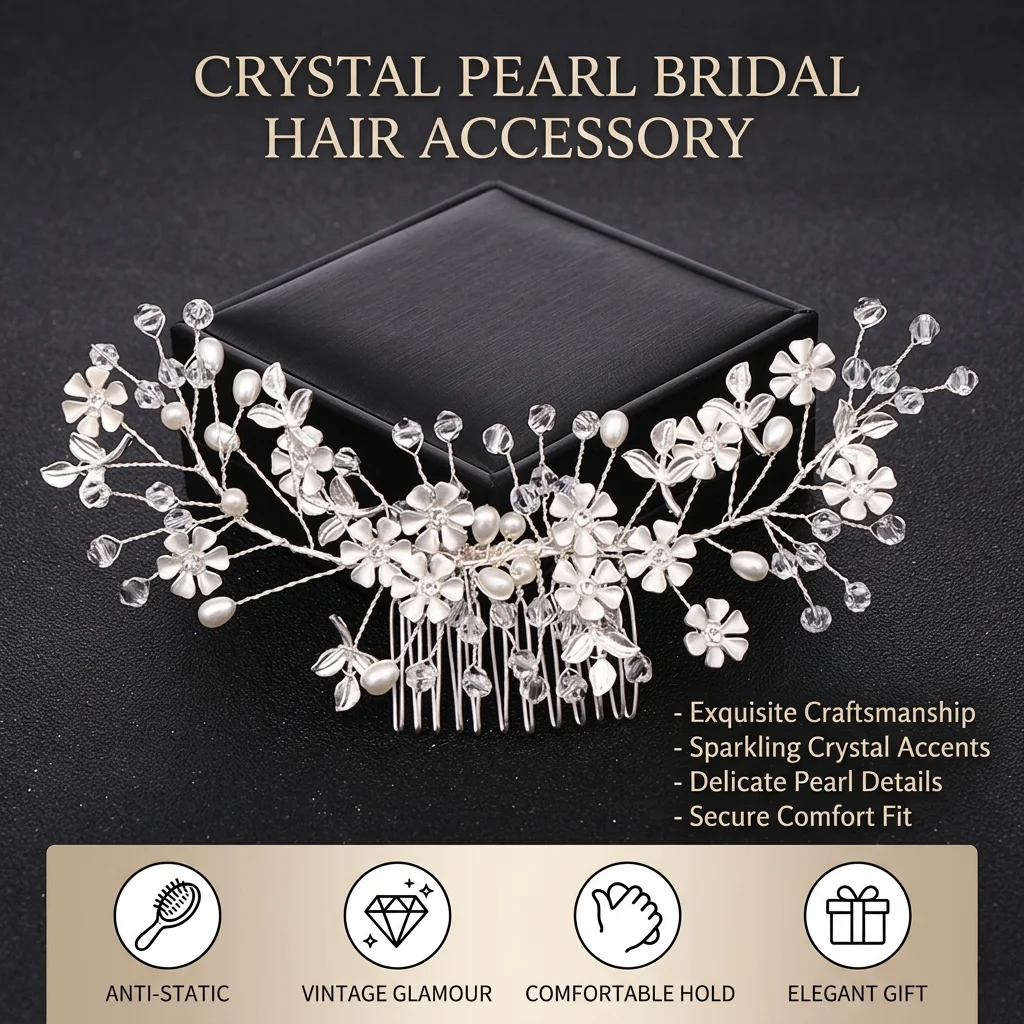 Alloy Hair Comb for Wedding Bridal Women Crystal Pearl Anti Static Metal Teeth Elegant Grooming Gift Accessory