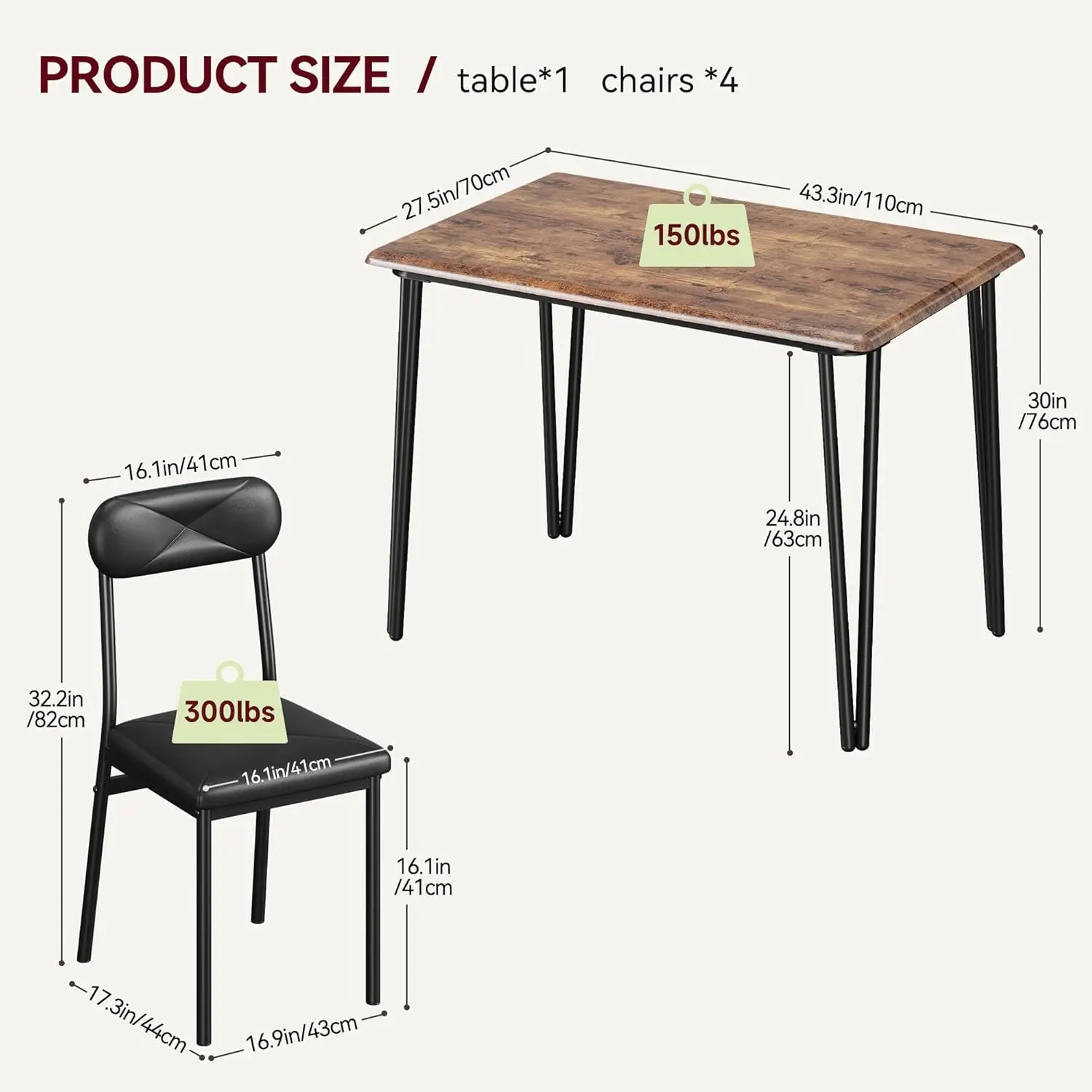 Set for 4, Kitchen and Chairs for 4, Modern Dining Room Set, Dinner Table Set for 4, Rectangular 4 Seater Dine