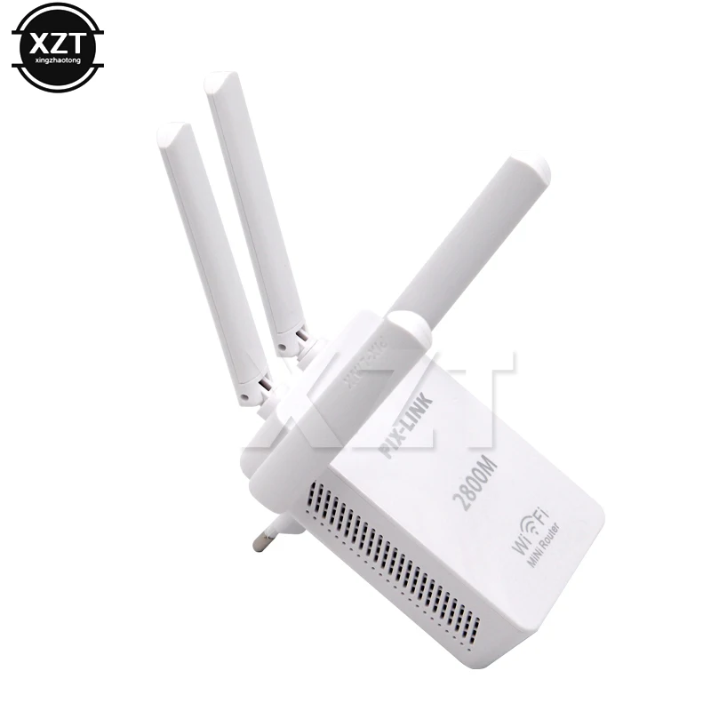เครื่องขยายสัญญาณเราเตอร์กระจายสัญญาณ Wi-Fi ขนาดเล็กมีการป้องกัน WPS อุปกรณ์ขยายระยะสัญญาณ EU/US ปลั๊กพร้อมเสาอากาศภายนอก4เสา