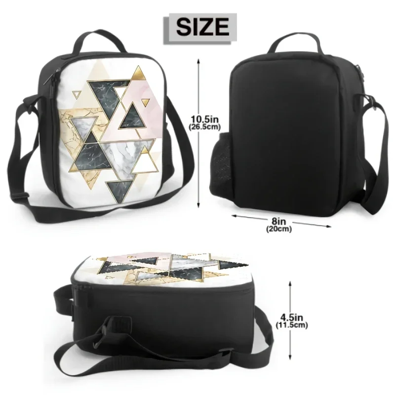 3D Abstract Geometric Composition With Pink Black Gold Marble Texture Insulated Lunch Box Leakproof Portable Thermal Cooler Bag